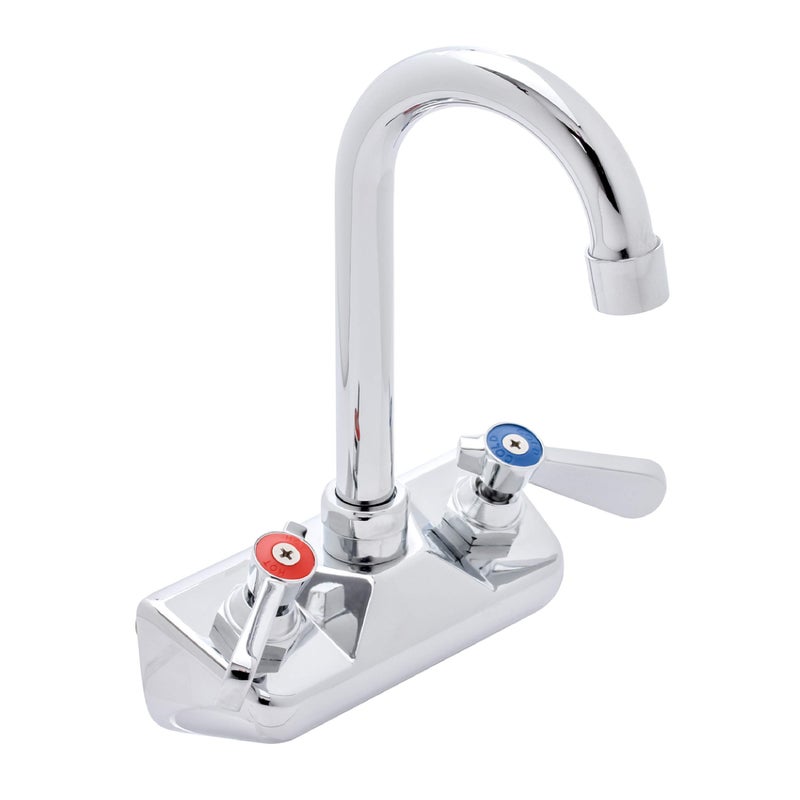 DuraSteel Commercial Hand Sink Faucet - Wall Mount Sink Faucet 4 Inch Center for Kitchen Small Sinks - 3-1/2 Gooseneck Spout Lever Handle - 2 Hole Wet Bar Faucets Laundry Tub Restaurant Utility Room - Image 1